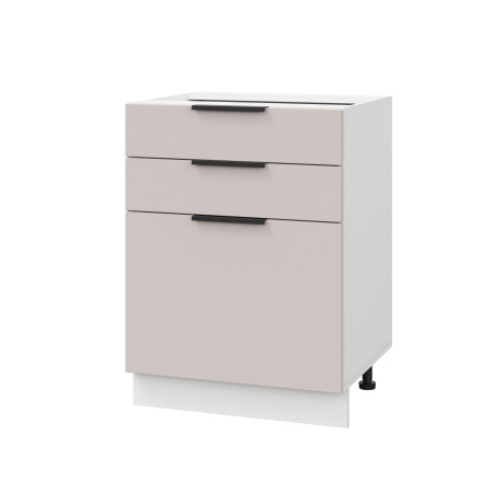 Шкаф нижний с ящиками ШН3Я 600 Корпус: ЛДСП белый 16мм; фасад: фрезеровка Оливия, МДФ сиена тауп 16 мм