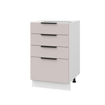 Шкаф нижний с ящиками ШНЯ 500 Корпус: ЛДСП белый 16мм; фасад: фрезеровка Оливия, МДФ сиена тауп 16 мм