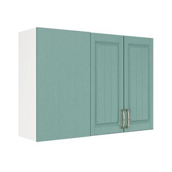 Шкаф верхний угловой ШВУП 1000 Корпус: ЛДСП белый 16мм; фасад: фрезеровка Лондон, МДФ дуб изумруд 16мм