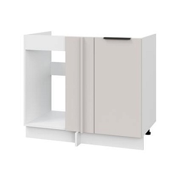 Шкаф нижний угловой  ШНУП 1000 Корпус: ЛДСП белый 16мм; фасад: фрезеровка Оливия, МДФ моно керамика 16 мм