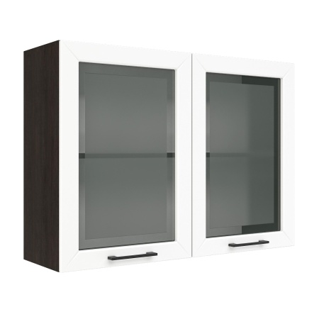 Шкаф верхний со стеклом ШВС 1000 Корпус: ЛДСП венге 16мм; фасад: фрезеровка Кельн, МДФ софт даймонд 16мм