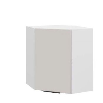 Шкаф верхний угловой ШВУ 600 Корпус: ЛДСП белый 16мм; фасад: фрезеровка Оливия, МДФ моно керамика 16 мм