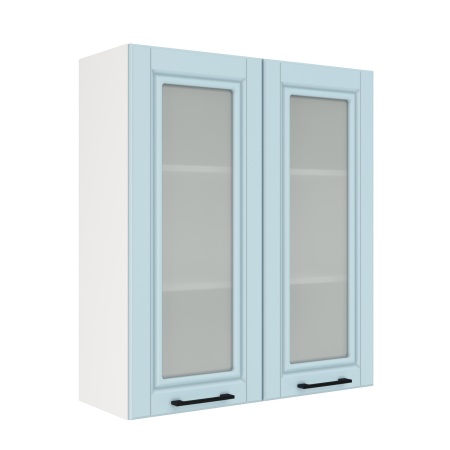 Шкаф верхний со стеклом (премьер) ШВС 800Н Корпус: ЛДСП белый 16мм; фасад: фрезеровка Барселона, МДФ голубой тик 16мм