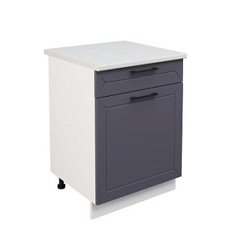 Шкаф нижний с ящиком ШН1Я 600 Корпус: ЛДСП белый 16мм; фасад: фрезеровка Кельн, МДФ софт смок 16мм