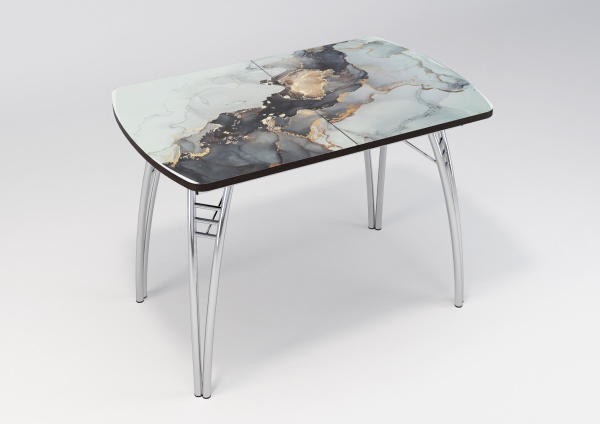 Стол раздвижной с фотопечатью Спейс серый (подстолье паук) Компакт хром/венге