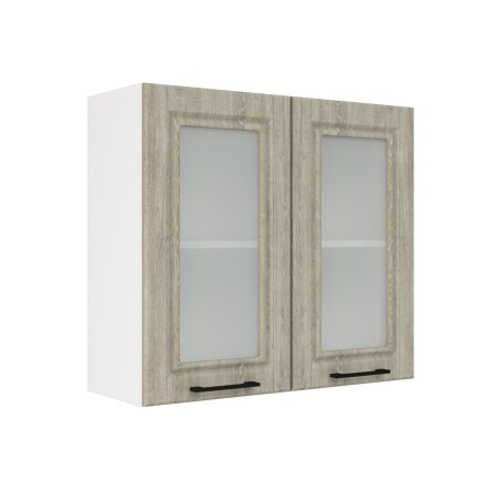 Шкаф верхний со стеклом ШВС 800 Корпус: ЛДСП белый 16мм; фасад: фрезеровка Барселона, МДФ седой клен 16мм