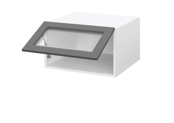 Шкаф верхний со стеклом антресоль ШВСА 600 Корпус: ЛДСП венге 16мм; фасад: фрезеровка Норд, МДФ софт черный 16 мм