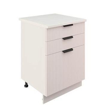 Шкаф нижний с ящиками ШН3Я 600 Корпус: ЛДСП белый 16мм; фасад: фрезеровка Норд Line, МДФ софт даймонд 16 мм