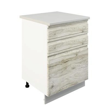 Шкаф нижний с ящиками ШН3Я 600 Корпус: ЛДСП белый 16мм; фасад: фрезеровка Бруклин, МДФ клен скандинавский 16 мм