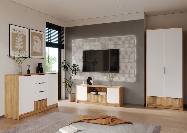 ИВИС Шкаф ШК-002 Корпус - Дуб Крафт золотой К003  Фасад ЛДСП - Белый (Гладкий)