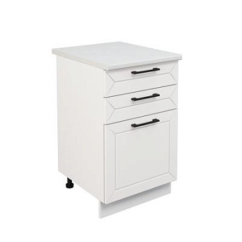 Шкаф нижний с ящиками ШН3Я 500 Корпус: ЛДСП белый 16мм; фасад: фрезеровка Кельн, МДФ софт даймонд 16мм