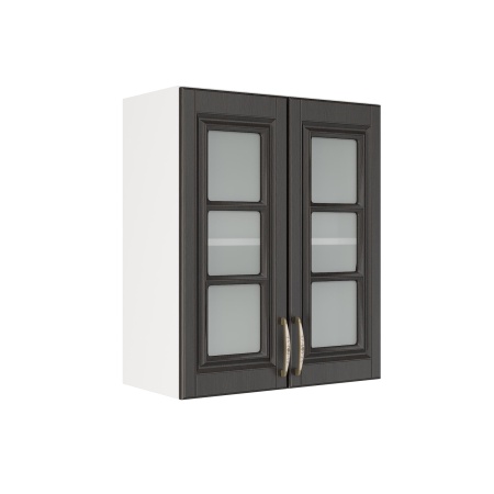 Шкаф верхний со стеклом ШВС 600 Корпус: ЛДСП белый 16мм; фасад: фрезеровка Лондон, МДФ дуб венге 16мм