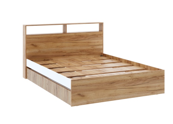 ИВИС Кровать КР-002 (сп.м. 1,6 х 2,0м) Корпус - Дуб Крафт золотой К003  Фасад ЛДСП - Белый (Гладкий)