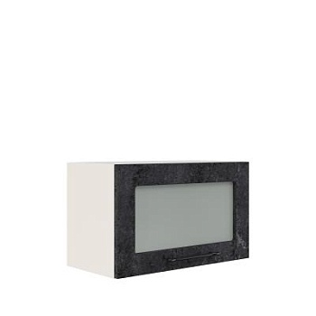 Шкаф верхний горизонтальный со стеклом ШВГС 600 Корпус: ЛДСП белый 16мм; фасад: фрезеровка Нувель, МДФ бетон черный 16мм
