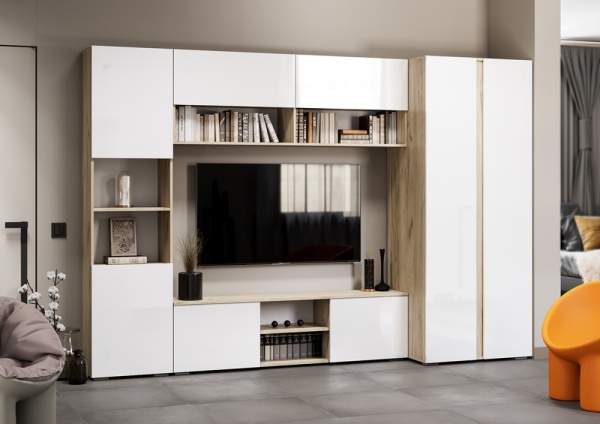 мс для гостиной Вирола ШК-800 Дуб крафт серый / Глянец белый