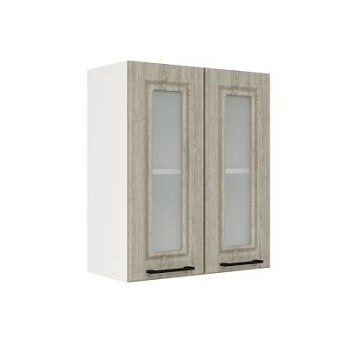 Шкаф верхний со стеклом ШВС 600 Корпус: ЛДСП белый 16мм; фасад: фрезеровка Барселона, МДФ седой клен 16мм