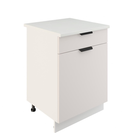 Шкаф нижний с ящиком ШН1Я 600 Корпус: ЛДСП белый 16мм; фасад: фрезеровка Норд, МДФ софт даймонд 16 мм