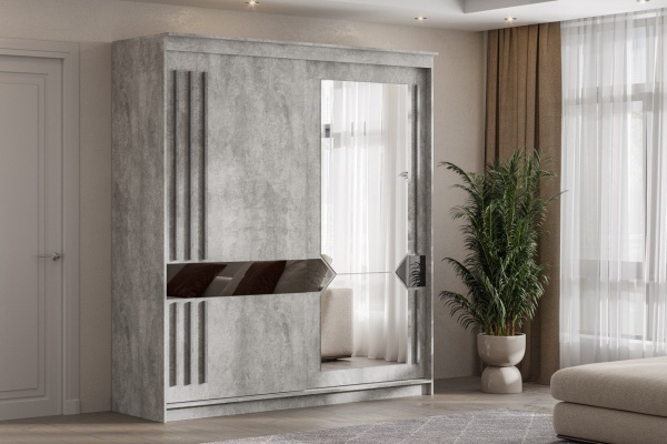 Шкаф-купе №25 (2,0 м) Грей Цемент Светлый/Графит/Железная руда