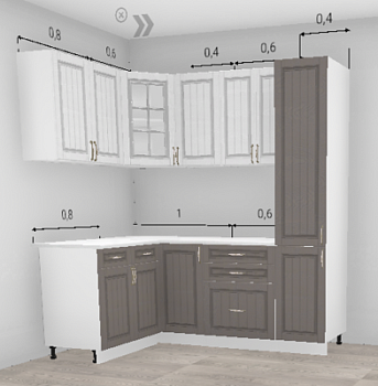 Кухня угловая Гренада Бразильский орех низ / Сандал верх 1400*2000 с пеналом 400 (11526)