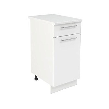 Шкаф нижний с ящиком ШН1Я 400 Корпус: ЛДСП белый 16мм; фасад: фрезеровка Олива, МДФ глянец белый 16мм