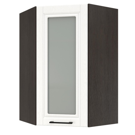 Шкаф верхний угловой (премьер)  ШВУС 600Н Корпус: ЛДСП венге 16мм; фасад: фрезеровка Барселона, МДФ белое дерево 16мм