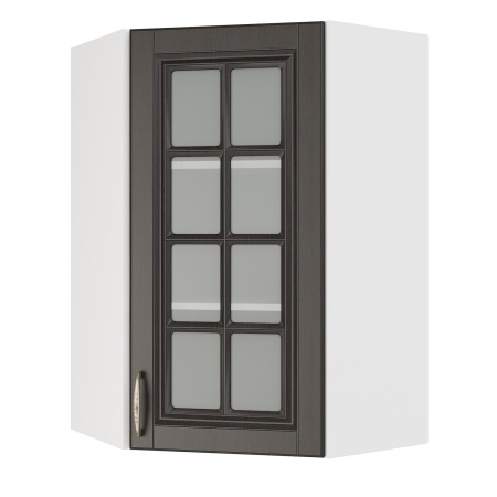 Шкаф верхний угловой (премьер)  ШВУС 600Н Корпус: ЛДСП белый 16мм; фасад: фрезеровка Лондон, МДФ дуб венге 16мм