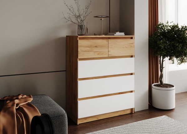 БОСТОН ЛАЙТ Комод КМ-001 Корпус - Дуб Крафт золотой К003  Фасад ЛДСП - Белый (Гладкий)