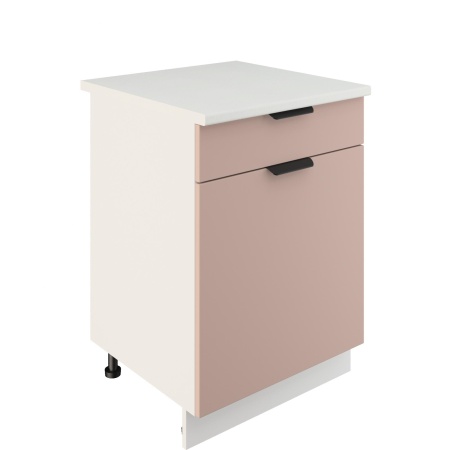 Шкаф нижний с ящиком ШН1Я 600 Корпус: ЛДСП белый 16мм; фасад: фрезеровка Норд, МДФ софт какао 16 мм