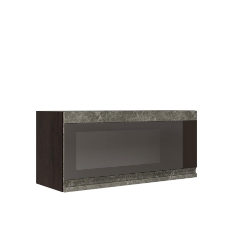 Шкаф верхний горизонтальный со стеклом ШВГС 800 Корпус: ЛДСП венге 16мм; фасад: фрезеровка Бруклин, МДФ бетон коричневый 16мм