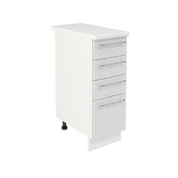 Шкаф нижний с ящиками ШНЯ 300 Корпус: ЛДСП белый 16мм; фасад: фрезеровка Олива, МДФ металлик белый 16мм