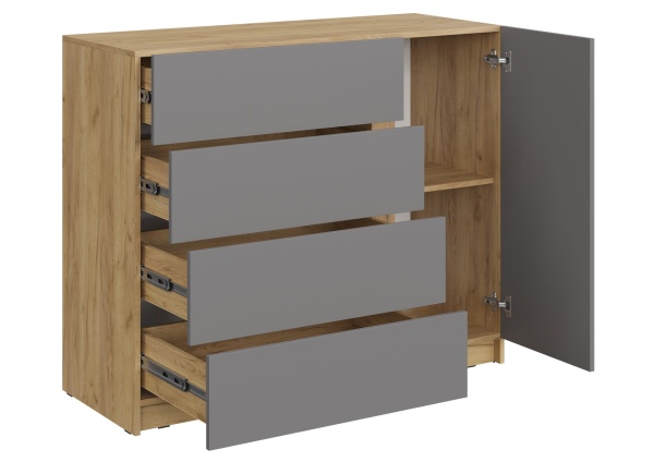 БОСТОН Комод КМ-001 (ЛДСП Комплект) Корпус - Дуб Крафт золотой  Фасад ЛДСП - Серый Шифер