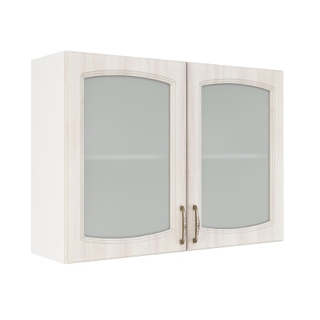 Шкаф верхний со стеклом ШВС 1000 Корпус: ЛДСП белый 16мм; фасад: фрезеровка Гренада, МДФ сандал 16мм