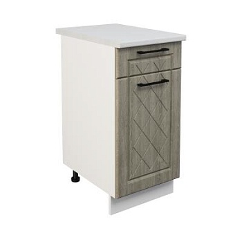 Шкаф нижний с ящиком ШН1Я 400 Корпус: ЛДСП белый 16мм; фасад: фрезеровка Барселона, МДФ седой клен 16мм