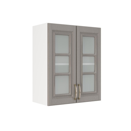 Шкаф верхний со стеклом ШВС 600 Корпус: ЛДСП белый 16мм; фасад: фрезеровка Лондон, МДФ дуб графит 16мм