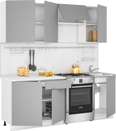 Комплект кухни Лондон 2,1м Корпус: ЛДСП белый фасад: фрезеровка Лондон, МДФ дуб крем