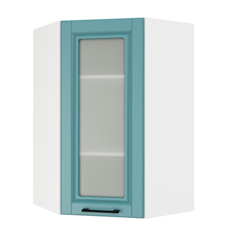 Шкаф верхний угловой (премьер)  ШВУС 600Н Корпус: ЛДСП белый 16мм; фасад: фрезеровка Барселона, МДФ морское дерево 16мм