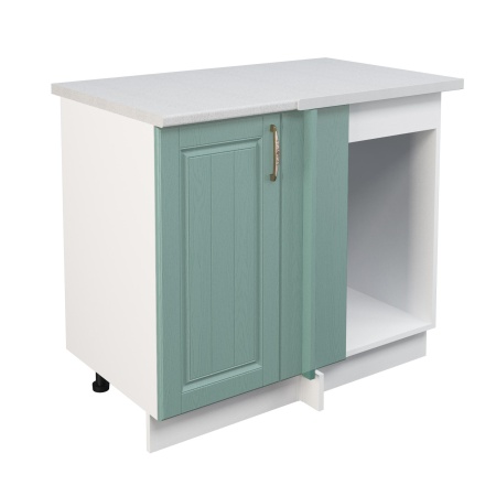 Шкаф нижний угловой  ШНУП 1000 Корпус: ЛДСП белый 16мм; фасад: фрезеровка Лондон, МДФ дуб изумруд 16мм