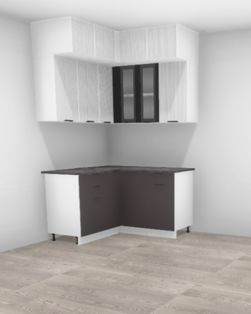 Угловая кухня Норд Софт Line даймонд / Софт маренго с антресолями 1,4*1,4 (8883)