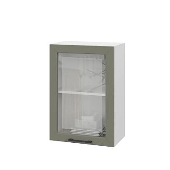 Шкаф верхний со стеклом ШВС 500 Корпус: ЛДСП белый 16мм; фасад: фрезеровка Кельн, МДФ софт лайт хаки 16 мм Шкаф верхний со стеклом ШВС 500 Корпус: ЛДСП белый 16мм; фасад: фрезеровка Кельн, МДФ софт лайт хаки 16 мм