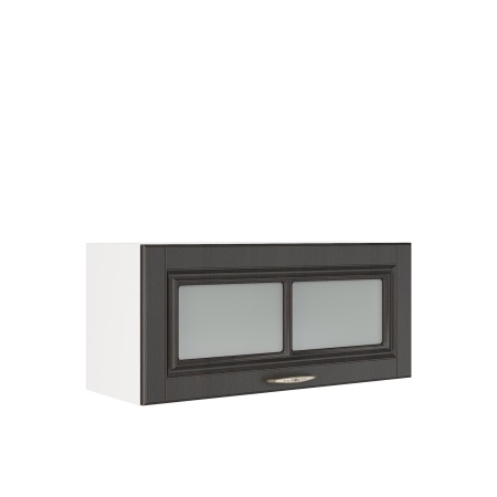 Шкаф верхний горизонтальный со стеклом ШВГС 800 Корпус: ЛДСП белый 16мм; фасад: фрезеровка Лондон, МДФ дуб венге 16мм