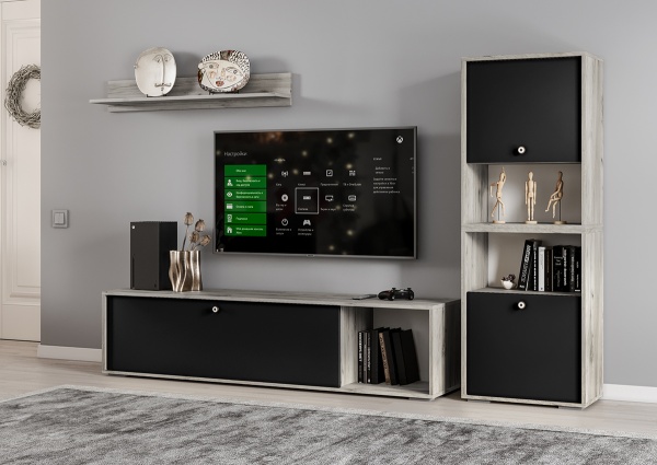 мс для гостиной Нанси ТБ-500 дуб крафт серый/софт черный