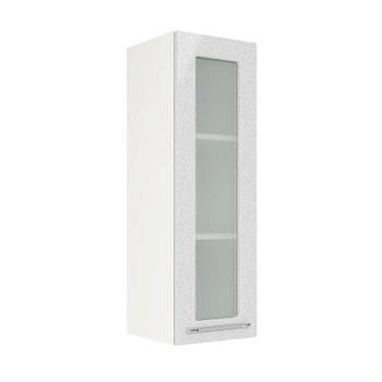 Шкаф верхний со стеклом (премьер) ШВС 300Н Корпус: ЛДСП белый 16мм; фасад: фрезеровка Олива, МДФ металлик белый 16мм