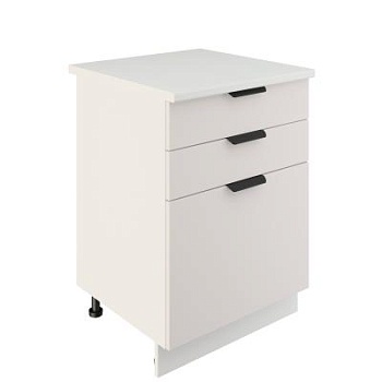 Шкаф нижний с ящиками ШН3Я 600 Корпус: ЛДСП белый 16мм; фасад: фрезеровка Норд, МДФ софт даймонд 16 мм