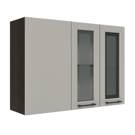 Шкаф верхний угловой со стеклом ШВУПС 1000 Корпус: ЛДСП венге 16мм; фасад: фрезеровка Кельн, МДФ софт тоффи 16мм