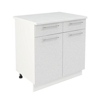 Шкаф нижний с ящиками ШН2Я 800 Корпус: ЛДСП белый 16мм; фасад: фрезеровка Олива, МДФ металлик белый 16мм