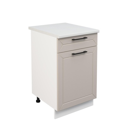 Шкаф нижний с ящиком ШН1Я 500 Корпус: ЛДСП белый 16мм; фасад: фрезеровка Кельн, МДФ софт бланж 16мм