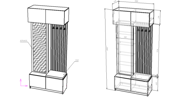 БОСТОН прихожая ЛДСП (Комплект) Корпус - Дуб Крафт серый  Фасад ЛДСП - Кашемир 5981 BS Кожзам.- Ecotex 3002 (Белая)