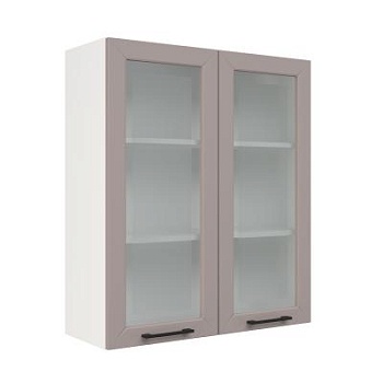 Шкаф верхний со стеклом (премьер) ШВС 800Н Корпус: ЛДСП белый 16мм; фасад: фрезеровка Кельн, МДФ софт тоффи 16мм