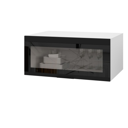 Шкаф верхний со стеклом антресоль ШВСА 800 Корпус: ЛДСП белый 16мм; фасад: фрезеровка Норд, МДФ софт черный 16 мм