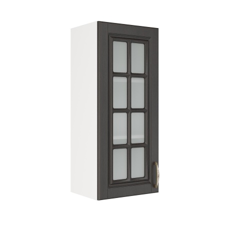 Шкаф верхний со стеклом (премьер) ШВС 400Н Корпус: ЛДСП белый 16мм; фасад: фрезеровка Лондон, МДФ дуб венге 16мм